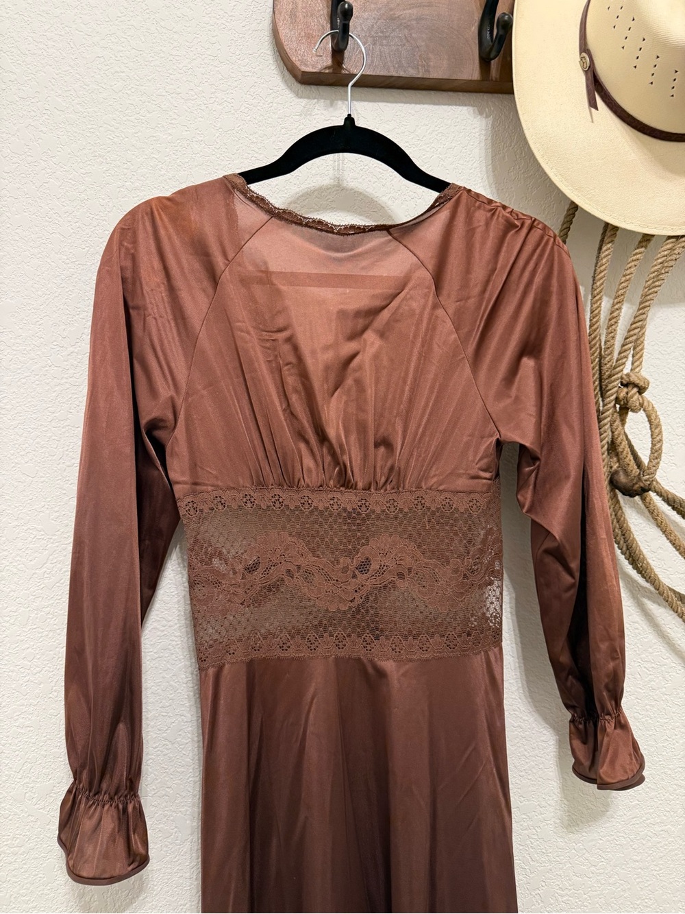 Vintage 1970 Chloé inspired Chocolate Brown Nylon Maxi Dress - Picture 2 of 7